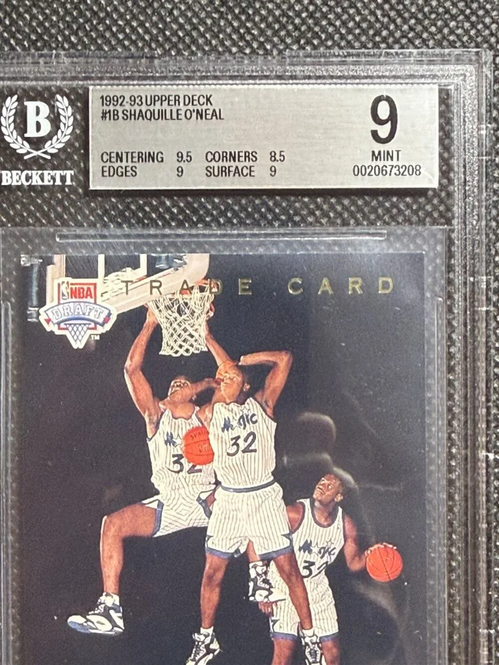 SHAQUILLE O'NEAL 1992-93 UPPER DECK #1B TRADE CARD RC BGS MINT 9 ORLANDO MAGIC